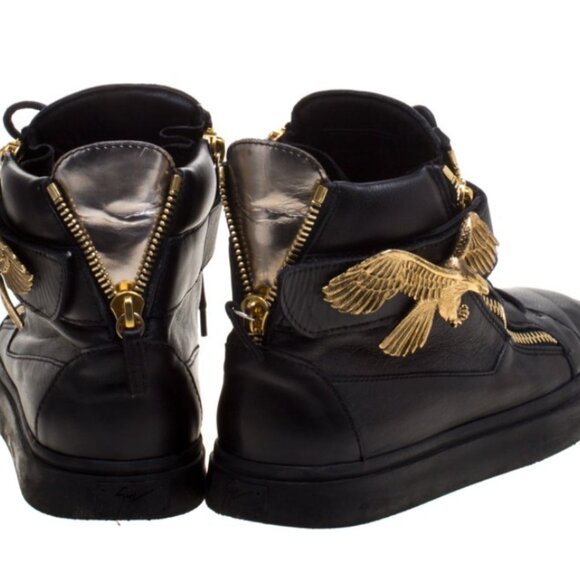 Giuseppe Zanotti Black Leather Eagle High Top Sneakers EUC - Picture 5 of 13